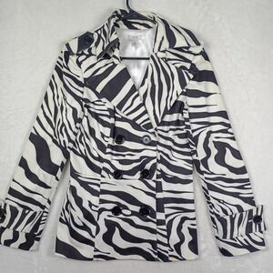 Cache Pea Coat Womens Large Black White Zebra Print Double Breasted Jacket Y2K